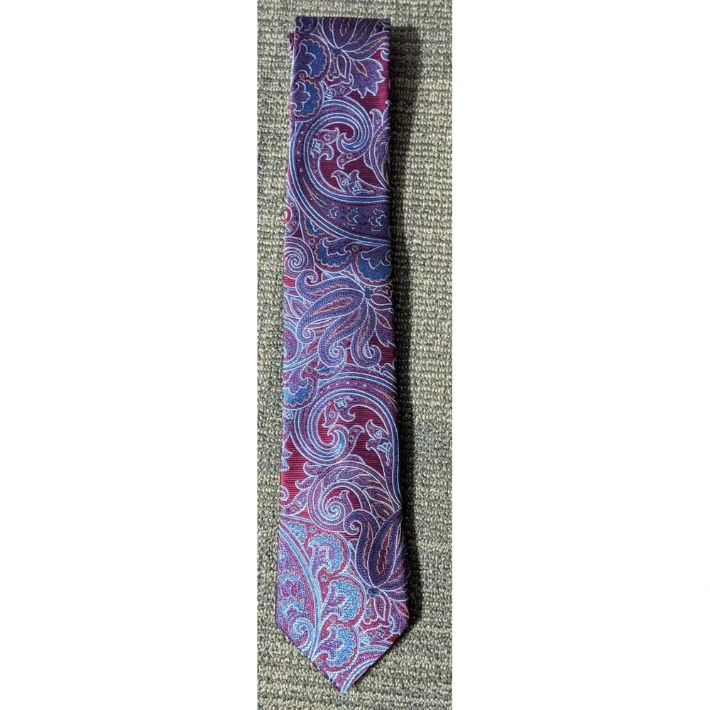 New Mens Silk Tie Pronto Uomo Paisley Blue Burgundy Wine 59